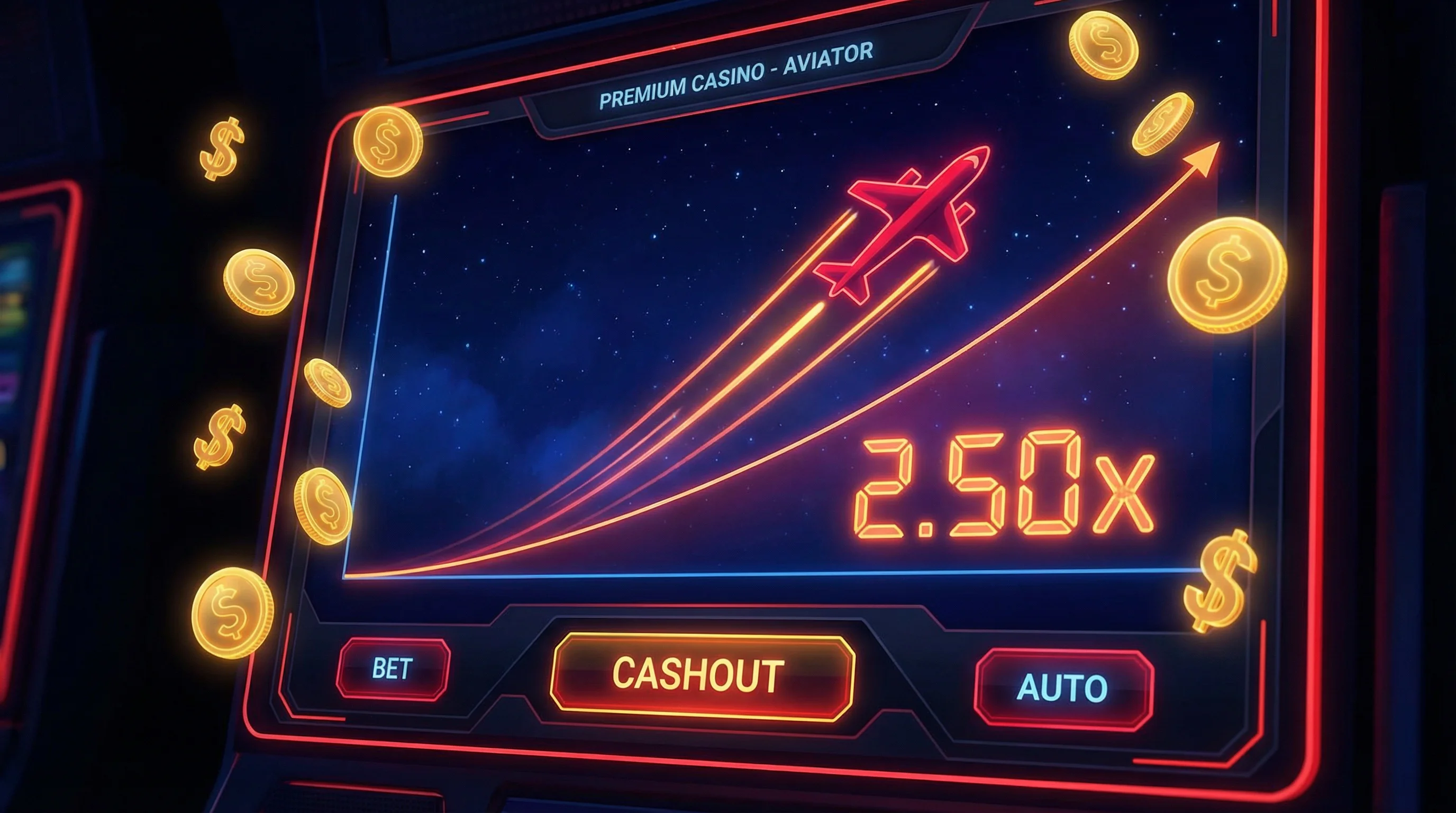 Juego Aviator con avión rojo volando y multiplicador 2.50x